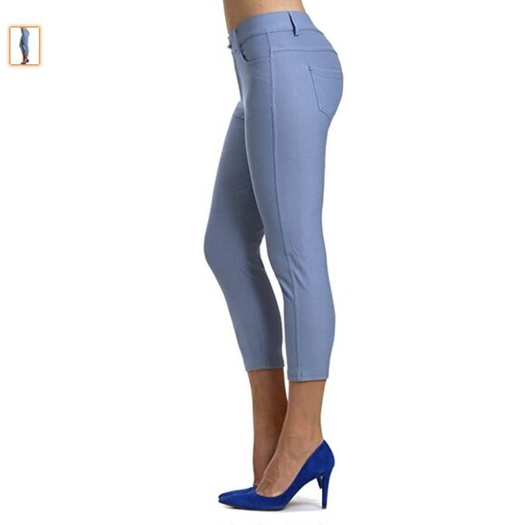 Yelete Pants - Women's Capri Jean Look Cotton Blend Jeggings